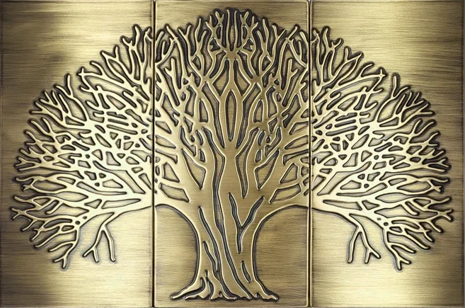 Tree of life on three brass tiles