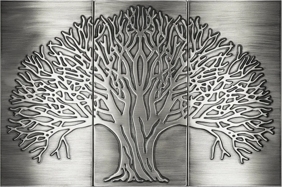 Tree of life on three silver tiles