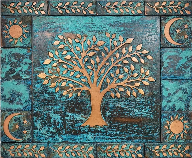 Beautiful-Tree-of-life-backsplash-copper-blue