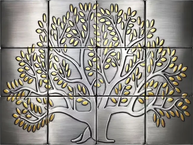 Exclusive, limited stainless tree of life with brass leaves