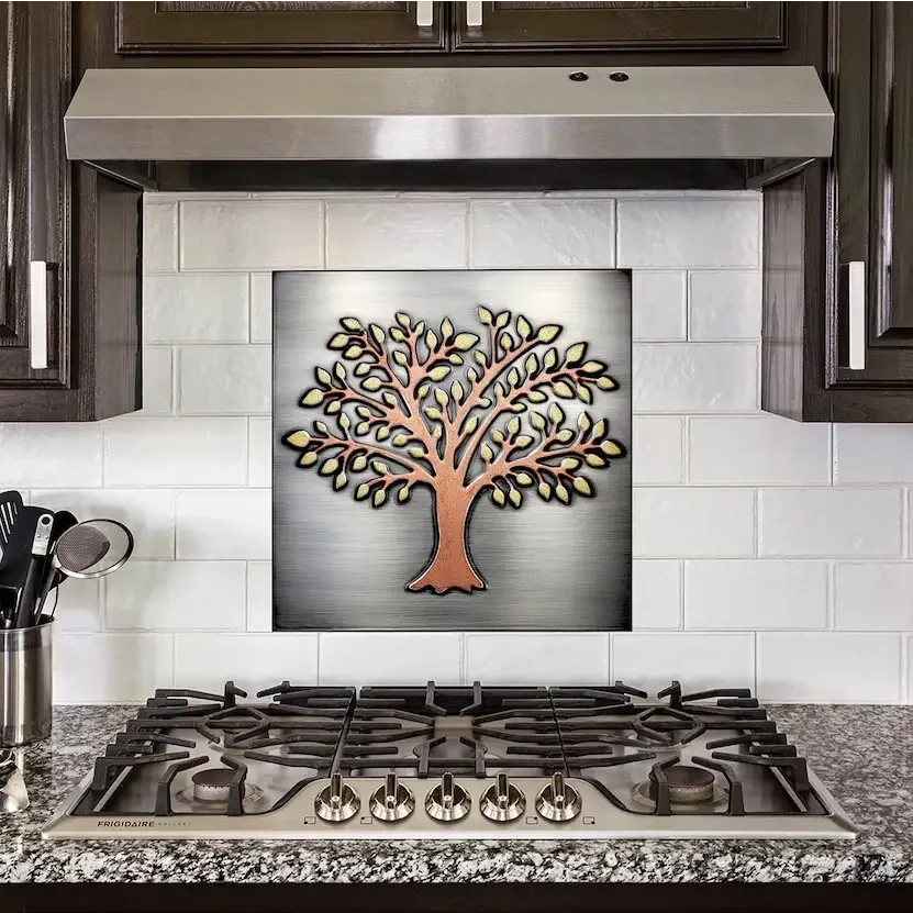 Exclusive stainless tree of life with brass leaves and a copper trunk