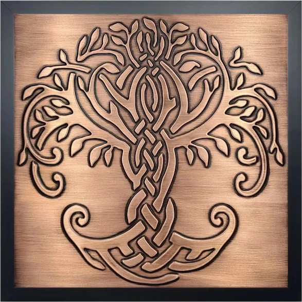 celtic tree of life copper tile in wooden frame