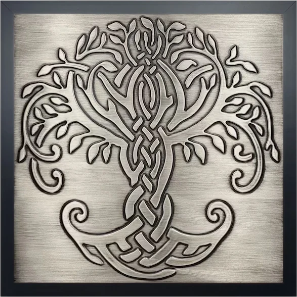 celtic tree of life steel tile in wooden frame