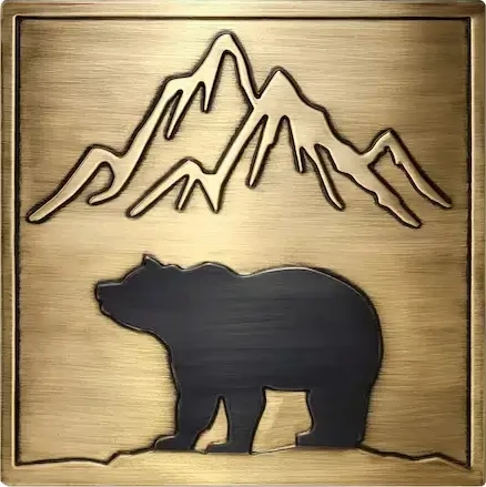 Bear and mountains metal wall art tiles II brass version