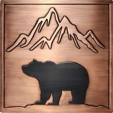 Bear and mountains metal wall art tiles II copper version