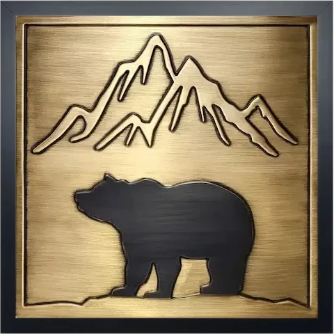 Bear and mountains metal wall art tiles II brass version