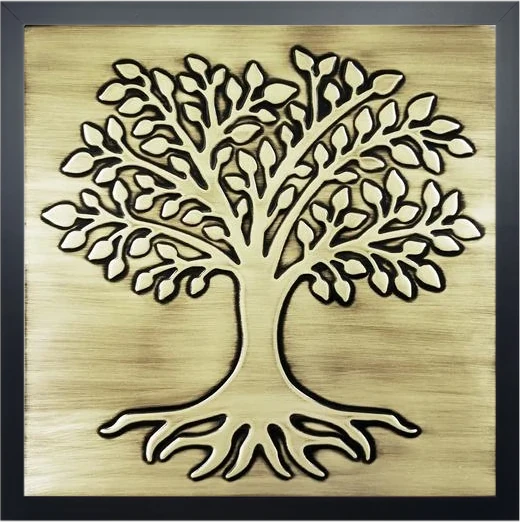 Beautiful tree on brass tile in wooden frame