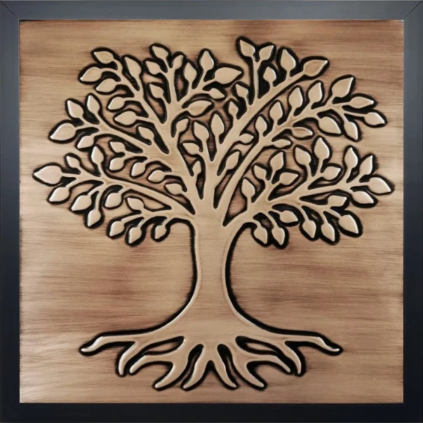 Beautiful tree on copper tile in wooden frame