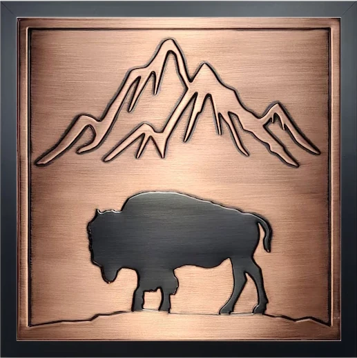 Bison and mountains in frame copper version