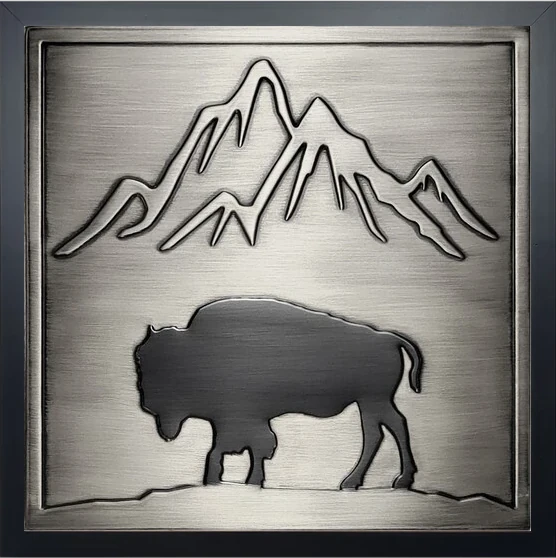 Bison and mountains in frame silver version