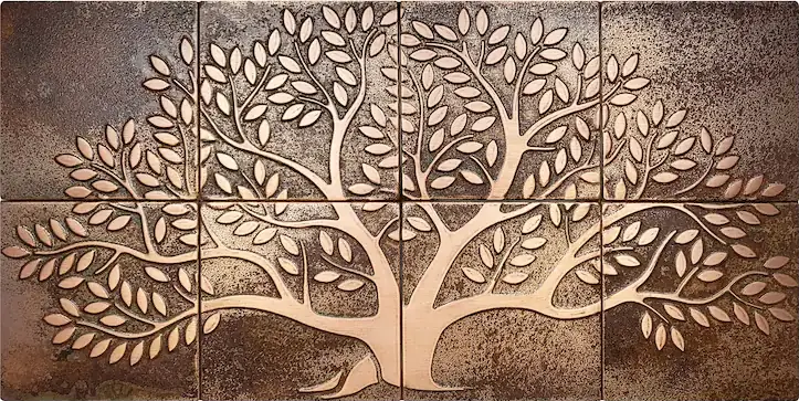 Tree of Life on 8 Handmade copper Tiles with brown patina