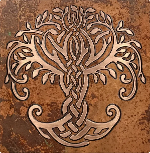 celtic tree of life on colored brown metal tile