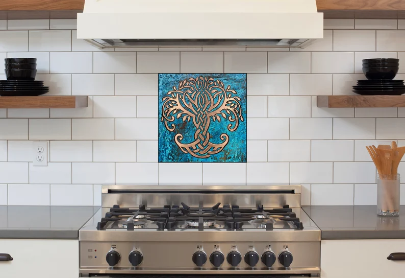 celtic tree of life on colored metal tile