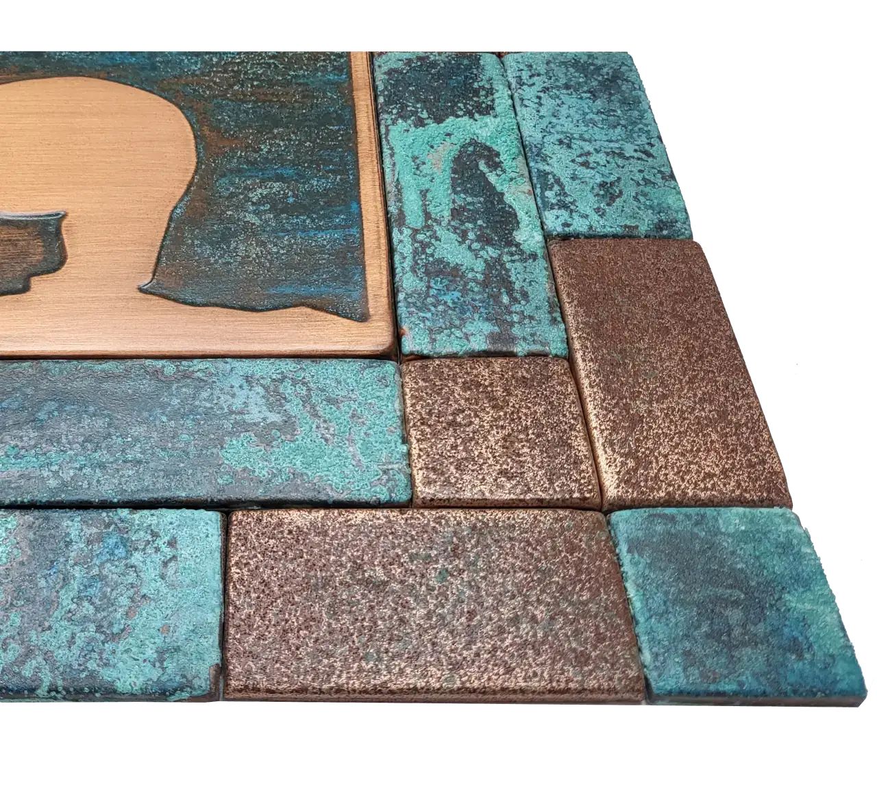 Bear and Mountains on colored copper 5 tiles