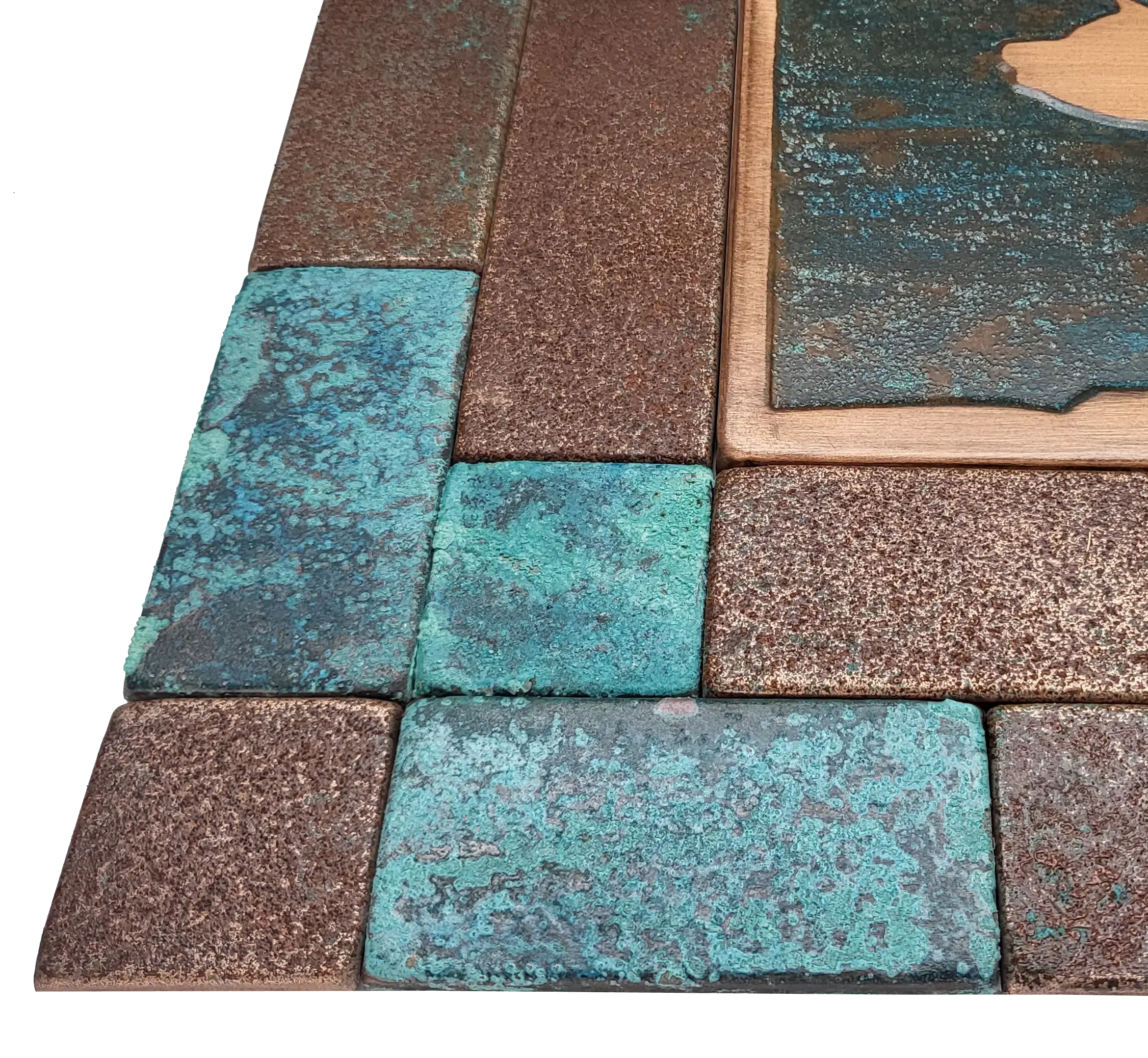 Bear and Mountains on colored copper 6 tiles
