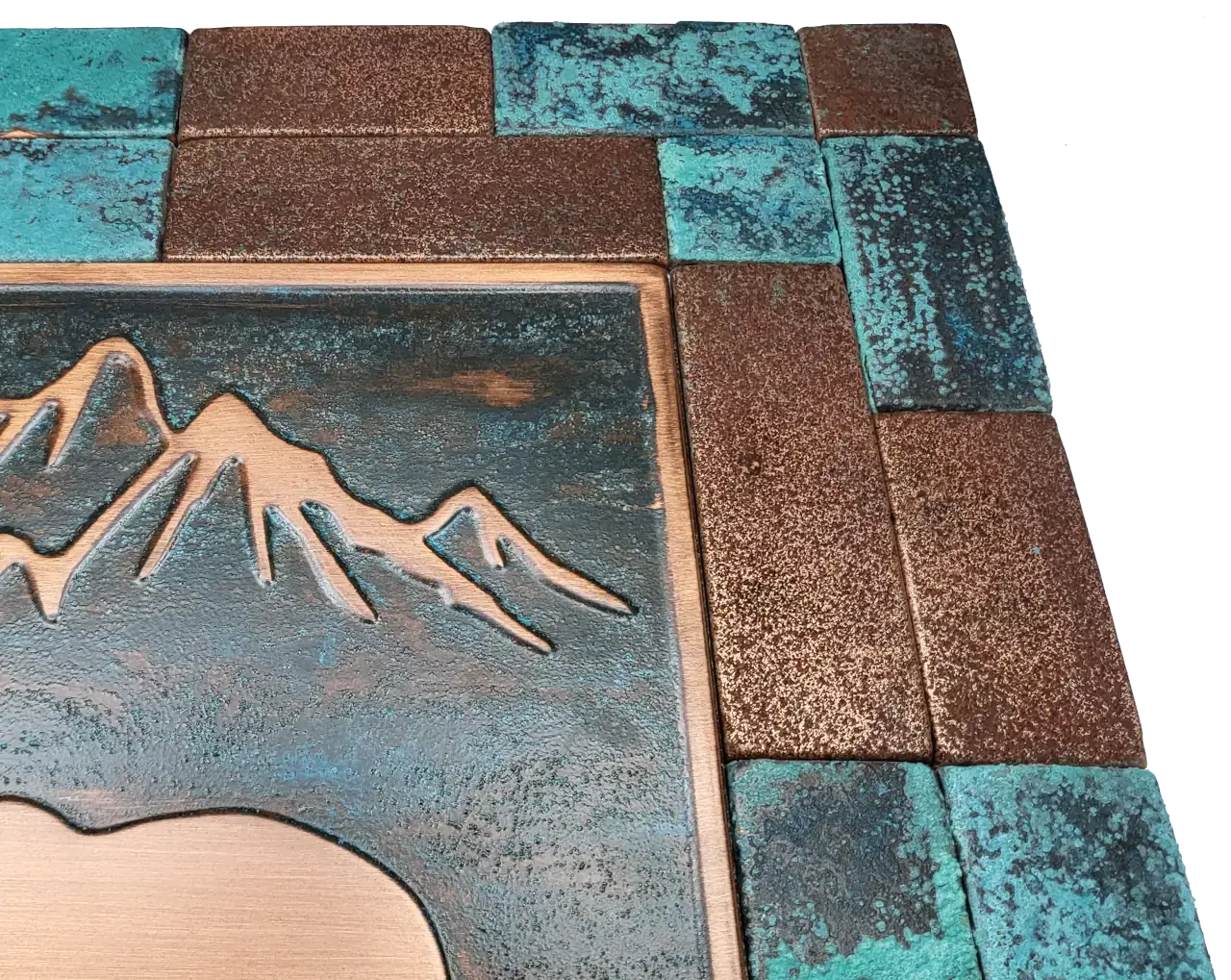 Bear and Mountains on colored copper 7 tiles