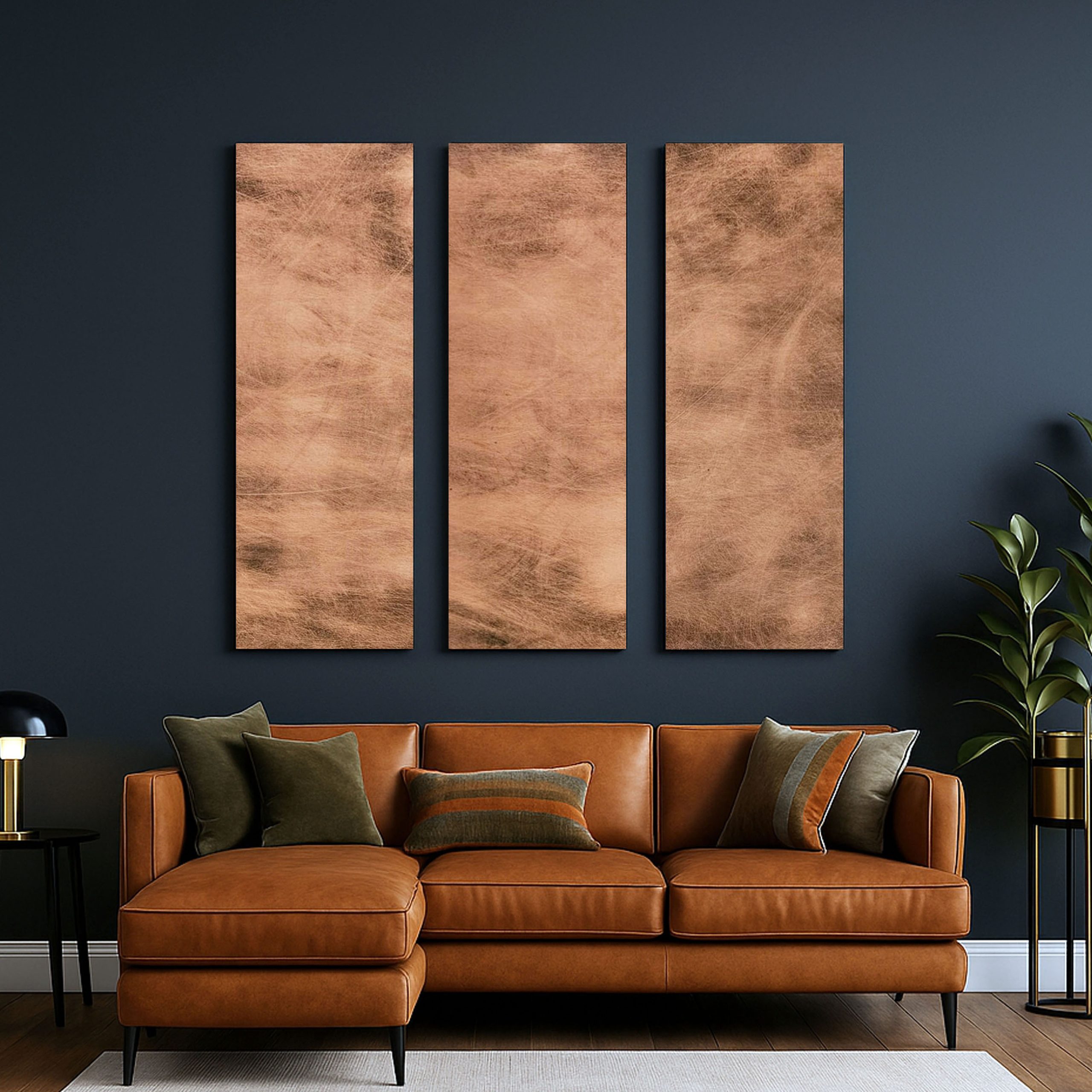 Real Copper Wall Art – 3 Panel Metal Artwork – Copper Storm Patina – Modern Abstract Triptych
